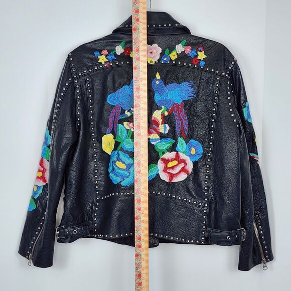 ASOS HTF Floral Embroidery Leather Biker Jacket Size 14 - Picture 10 of 10